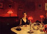 Night Canvas Paintings - A Dinner Table at Night